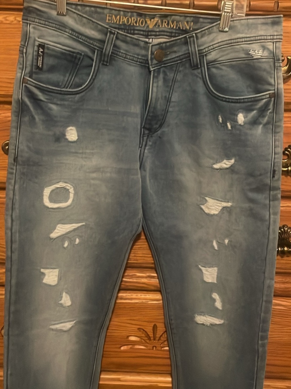 Emporio Armani Men’s Washed Blue Skinny Jeans - Distressed Style